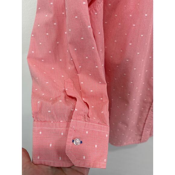 Talbots Swiss Dot Gingham Plaid Button Up Top 3X Pink Roll Tab Sleeve Old Money - Picture 4 of 7